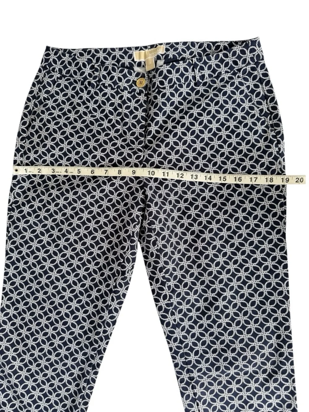 Michael Kors Womens Pants 8P Petite Navy White Geometric Print Tailored Career